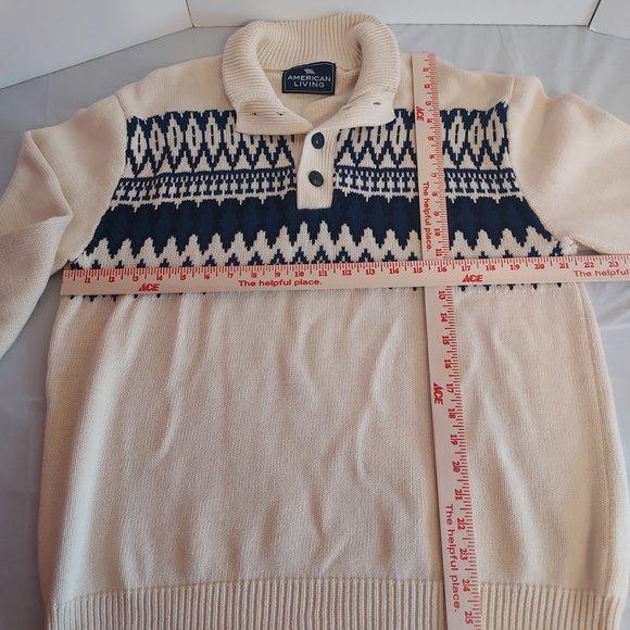 American Living By Ralph Lauren Cream and Blue/Black Turtleneck Sweater - Picture 3 of 8